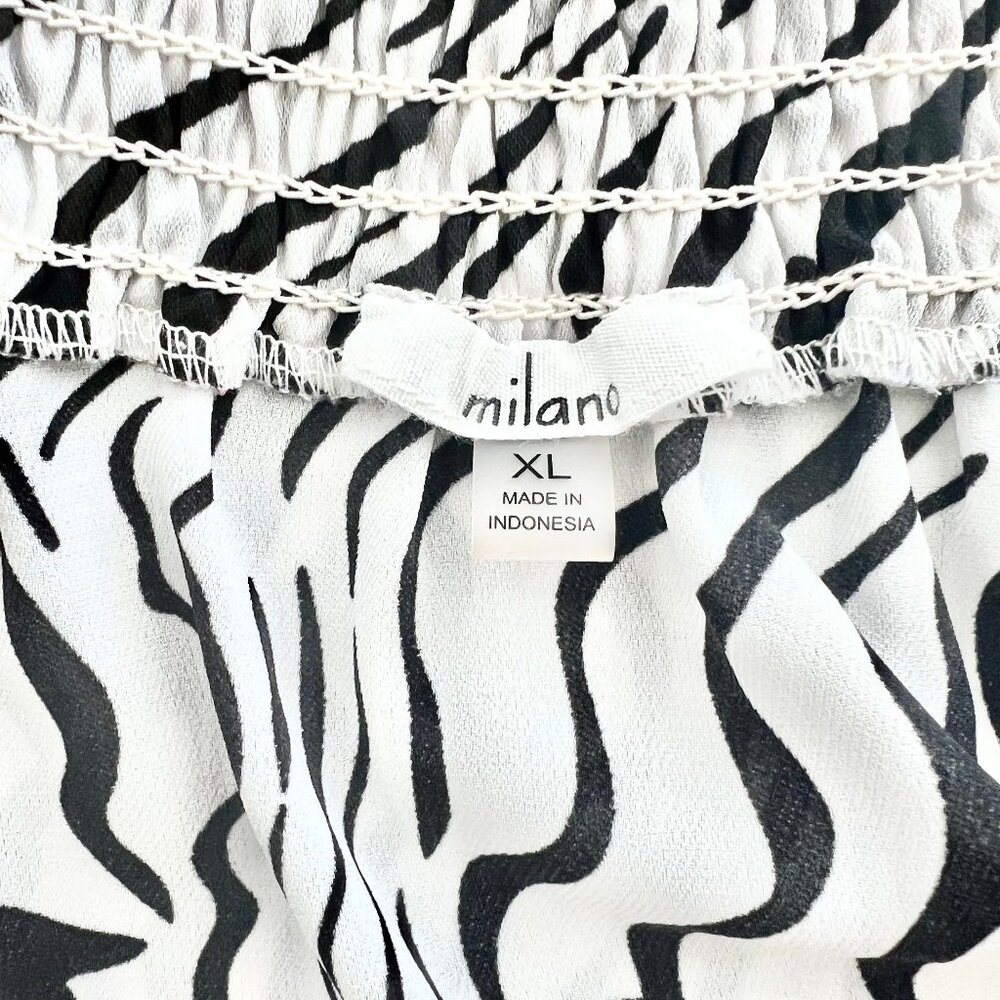 Milano Black & White Off-the-Shoulder Smocked Long Sleeve Zebra Print Tunic Top - Picture 5 of 6